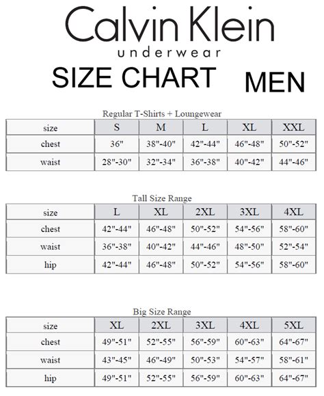 calvin klein uk size guide.